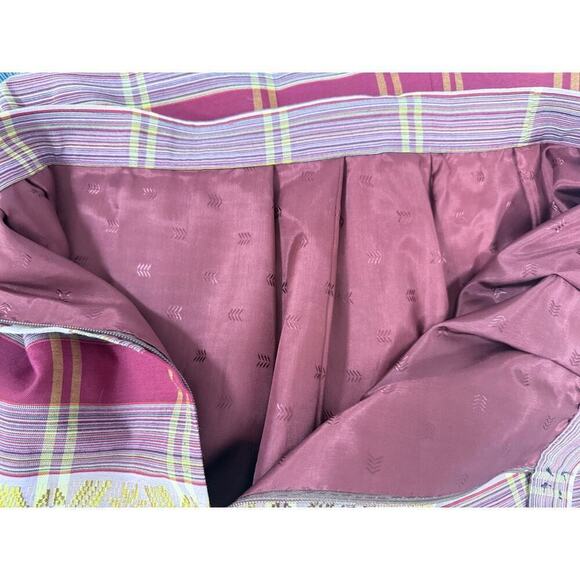 VTG 70s Maxi Skirt Cranberry/Pink Plaid Gold Metallic Thread Pleats Sz S/M - Picture 6 of 6